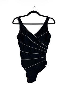 Crossing Pointe Swimsuit Vintage Piped Striped One Piece